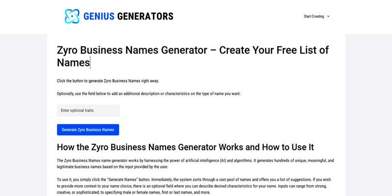 Zyro Business Names Generator
