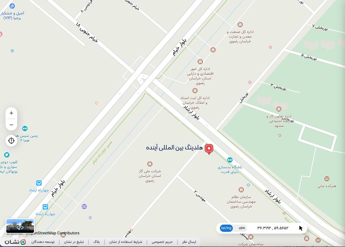 موقعیت دفتر هلدینگ آینده روی نقشه مشهد